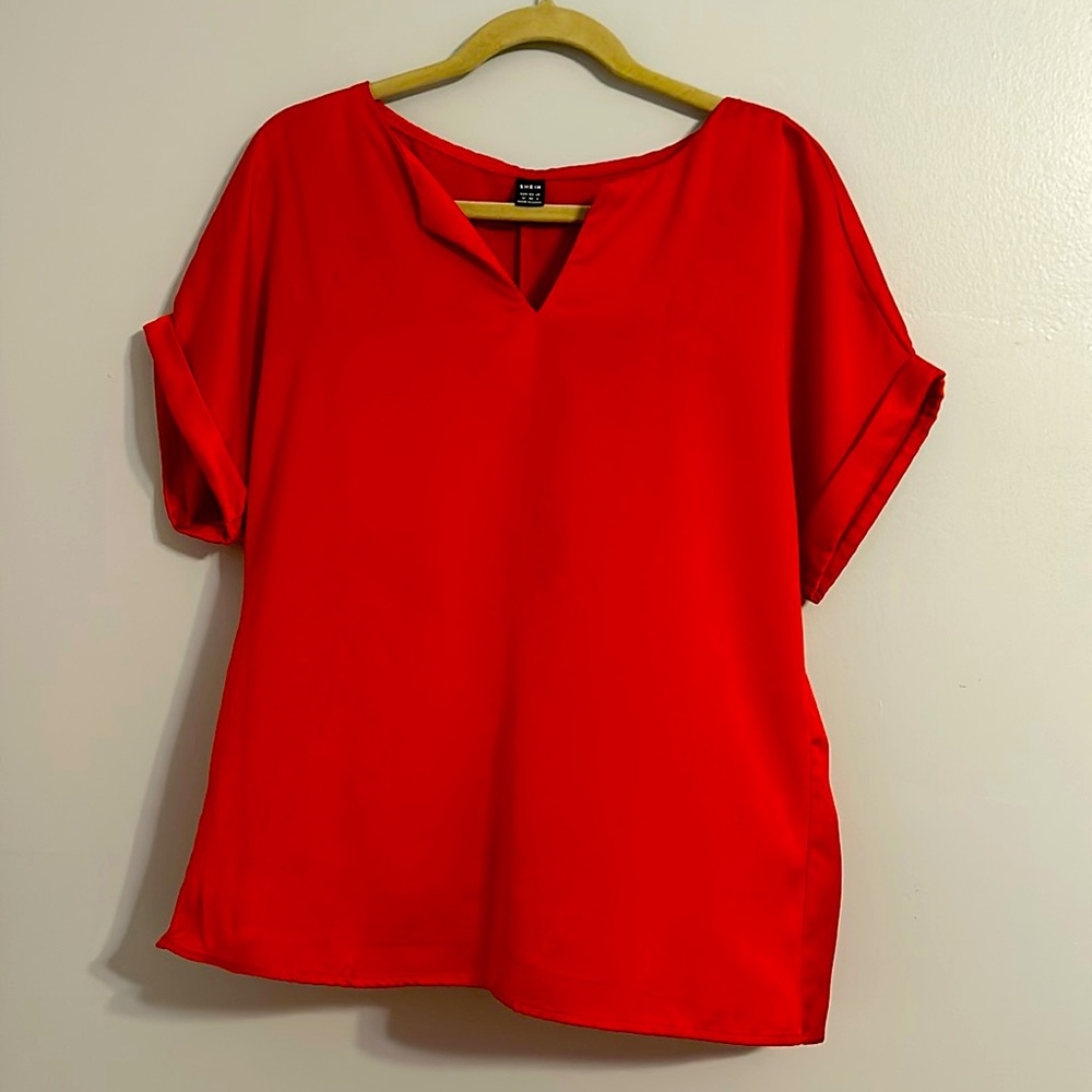 Red Short Sleeve Blouse NWOT